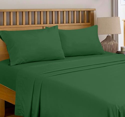 Image of Royale Linens 300 Thread Count 100% Long Staple Combed Cotton Flat Sheet - Super Soft- Top Sheets -Queen Flat Sheet Sold Separately- Breathable, Cool & Crisp Percale Sheets Only (Queen, Hunter Green)