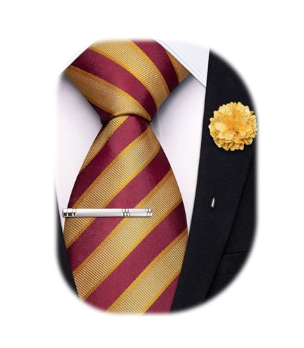 Image of Hi-Tie 63 inches Striped Paisley Extra Long Ties for Men Silk Necktie with Lapel Pin Tie Clip Big and Tall Men Formal Wedding