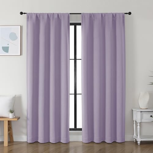 Simplebrand Ava Lilac Blackout Curtains for Bedroom 72 Inch Length 2 Panels Set, Privacy Thermal Insulated Rod Pocket Window Curtains for Patio French Door Front Door, W40 x L72 Inch, Lilac