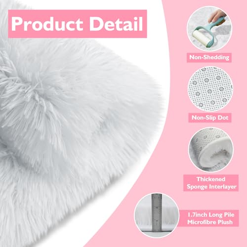 Shag Area Rug for Bedroom 4x6,White Fluffy Area Rugs for Living Room,Soft Fuzzy Rug Non-Shedding Indoor Plush Carpet for Kids Bedroom Nursery Dorm Home Decor
