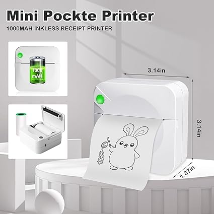 Image of Careflection Mini Pocket Printer,Portable Thermal Printer for Label,Text Memo,Receipt,Sticker,Photo Printers, BT Inkless Printing, Wireless Bluetooth Printer Compatible with iOS and Android (White)