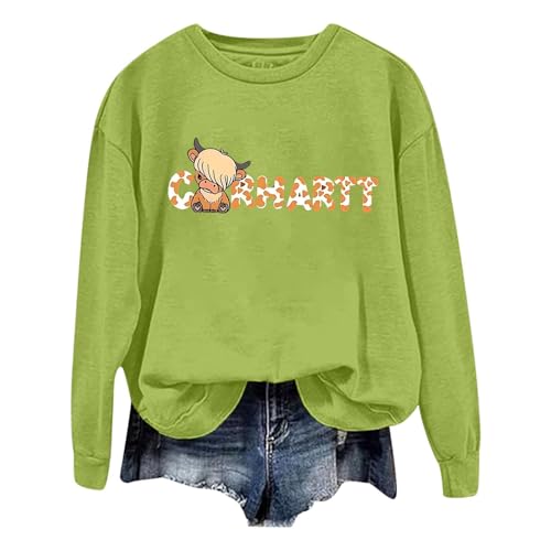 Generisch Sudadera para mujer con divertido logotipo de vaca estampado - Jersey informal de estilo country para el tiempo libre | Cómoda parte superior con cuello redondo, Style_a05 Verde, S