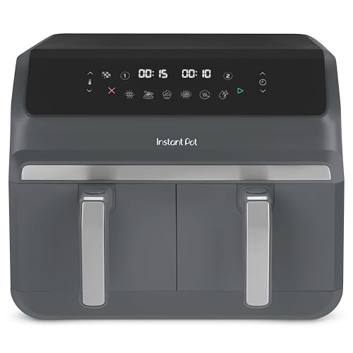 Instant Pot - Vortex Dual Air Fryer - Large 8L, Twin, Double 4L Basket, 8 in 1 - Food Dehydrate, Grill, Bake, Roast, Reheat, Non-Stick, Easy Clean, Dishwasher Safe, Electric - Truffle Grey