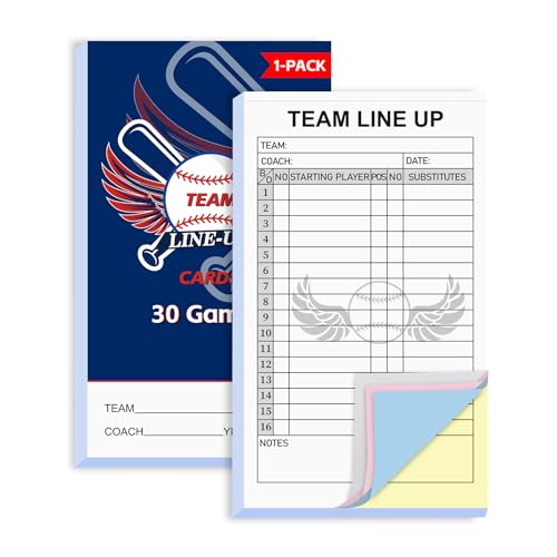 Archerest 30 Baseball Lineup Cards with 4-Part Carbonless Copies 4.53 x 7.87 Inch 16 Player Roster Sheets for Games Softball Line up Coaching Accessories for Coaches and Umpires