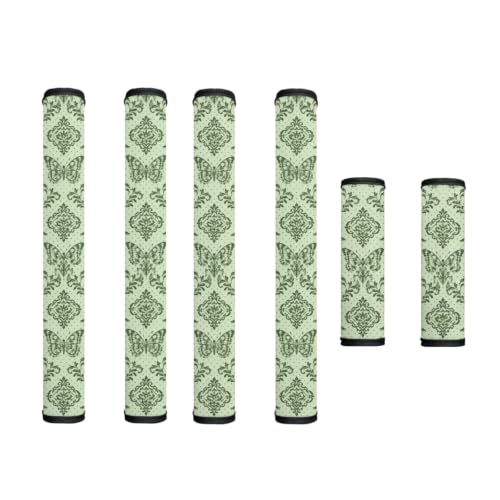 Image of Refrigerator Door Handle Covers Set of 6 Washable Kitchen Appliance Decor Handles Keep Clean Anti-Slip Fridge Accessories Home Decor, Damask Floral Butterfly Green