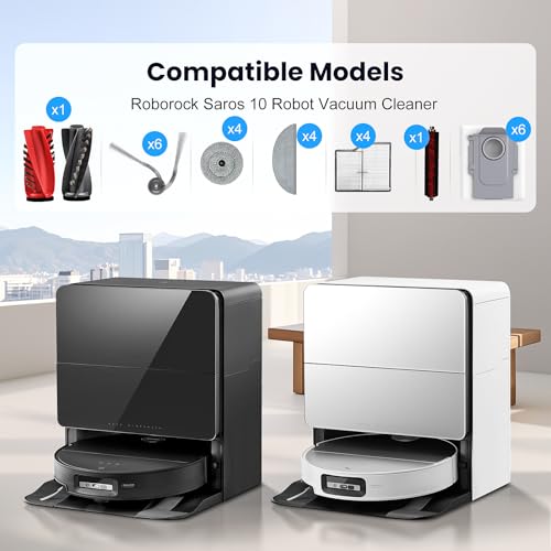 Image of 29 Pack Accessories Kit for Roborock Saros 10 Robot Vacuum | 1 Pairs Mainbrush 6 Side Brush 4 Filter 6 Dust Bags 4 Long Mop 4 Small Round Mop 1 Base Station Brush 2 Tools