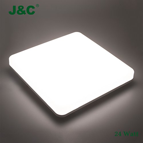 J&C 24W Plafón LED Techo Blanco Neutro - IP44 Ultra-fino Lámpara de Techo Led Cuadrado para Cocina, Salon, Dormitorio (4000K, 2050Lm)