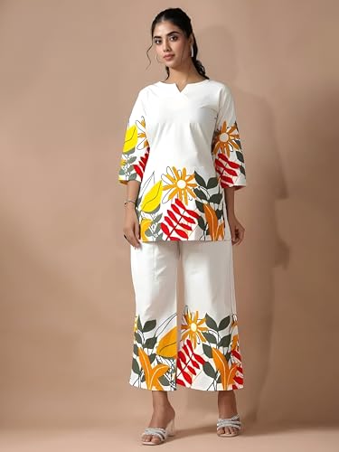 Image of Pinkmint Women's Pure Cotton Co Ord Set l Kurta Sets for Women |Kurta Sets| Printed Kurta with Pant l Stylish Pocket & 3 /4 Sleeve Women Co-ord Set (Avaiable in Plus size)