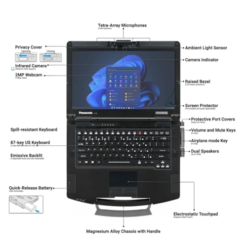 Image of Panasonic Toughbook FZ-55 MK3 Rugged Laptop, Intel Core i5-13th Gen vPro @ up to 4.7GHz, 14-inch HD Non-Touch, 16GB, 512B SSD, Webcam, Windows 11 Pro