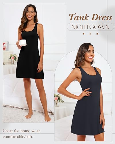 Image of 3 Pcs Women Sleepwear Sleeveless Tank Nightgown Women Racerback Sleep Dress Tank Sleepwear Chemise Nightdress(Small,Black, Pink, Dark Gray)
