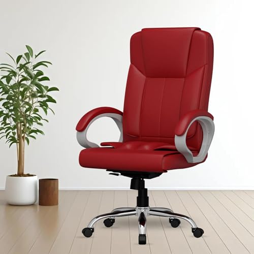 Image of FUGO FG17 Orthopedic Boss Chair with 3 Year Warranty, Leatherette Office Chair, Ergonomic Executive Chair with Spacious Cushioned Seat, Heavy Duty Metal Base, Rocking Function (Red)