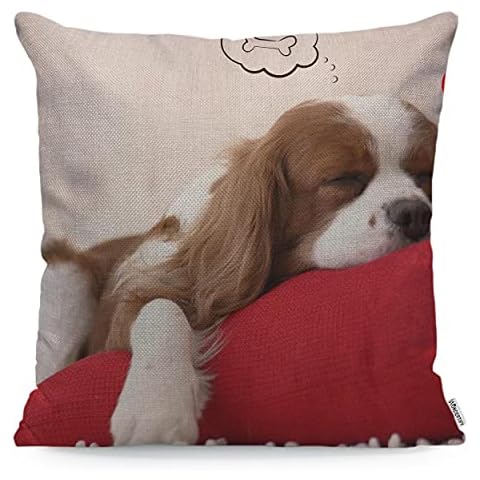 WONDERTIFY Dog Cushion Cover Cute Funny Puppy Sleeping Pillow Dreaming Bone Throw Pillow Covers Cushion Case For Couch Home Decor 45X45 Cm Cover