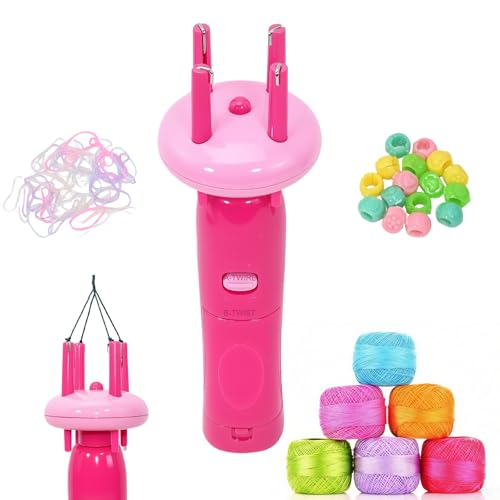 ZMJY Cord Maker Machine Handheld Portable Weaving Tool for Craft Yarn Making 5X Faster Than Hand Weaving Easy DIY Fringe Twister with Ergonomic Handle for Beginners & Adults (Pink)