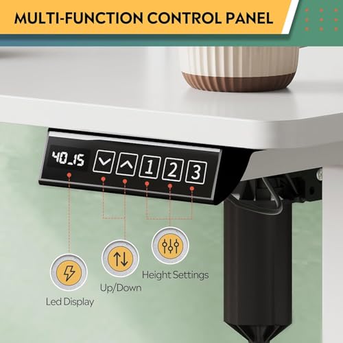 Image of DEVAISE 55 Inch Electric Standing Desk with Shelf, Adjustable Computer Desk for Home Office, with LED Touchscreen, Headphone Hook, 3 Memory Preset, with One-Piece Desktop, White