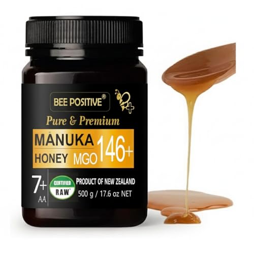 Image of Certified MGO 146+ RAW Manuka Honey | Grade 7+ | 100% Natural Pure Organic New Zealand Honey | Unprocessed & Unpasteurized | Packed in New Zealand by BEE POSITIVE (500 g)