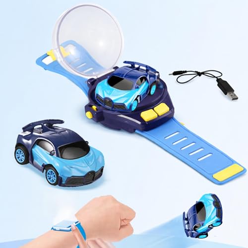 Image of Wrist Remote Controlled Mini Car Toy for Kids with USB Charging Cable - Rechargeable 2 Function Remote Watch -