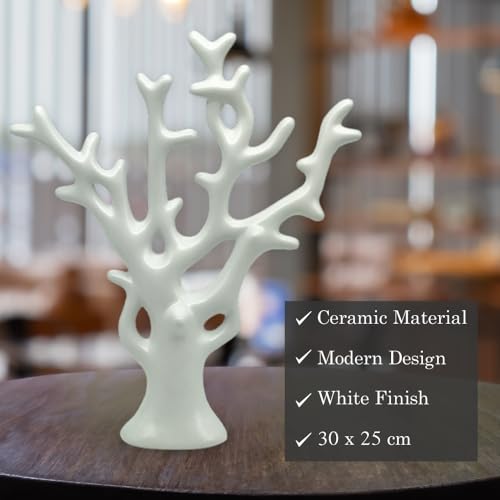 Image of NOSCOMP Home Decor White Fortune Tree Statue Ceramic Figures Showpieces for Home Decor - White