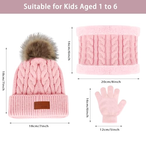 Image of Kids Hat Scarf Gloves Set, Kids Winter Beanie Hat Scarf Gloves Set with Knit Thick Warm Fleece Lined for 1-6 Years Old