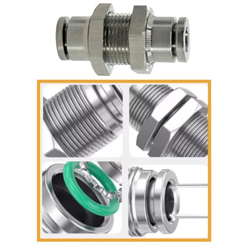 Image of 2Pcs 304 Stainless Steel Bulkhead Union 1 /4 inch x 1 /4 inch Tube OD Push to Connect Tube Fitting, PMM-1 /4 Pneumatic Quick Connect Air Fitting | 304 Stainless Steel,1 /4 inch Airline Bulkhead, Suitable for Home Garage Air Brake Air Compressor