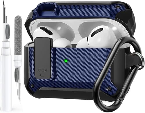 Image of Olytop for Airpods Pro 3 Case with Lock Clip, Rugged Apple Airpods Pro 3rd Generation Cover 2025 Men Women, Armor Shockproof iPod Pro3 Gen Protective Hard Shell with Carabiner&Cleaner kit,Black /Blue