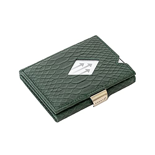 Leather Trifold Wallet - RFID Blocking w/Stainless Steel Locking Clip (Green)