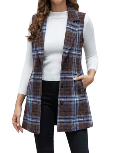 Image of IDEALSANXUN Plaid Vest for Women Fall Winter Sleeveless Blazer Jackets