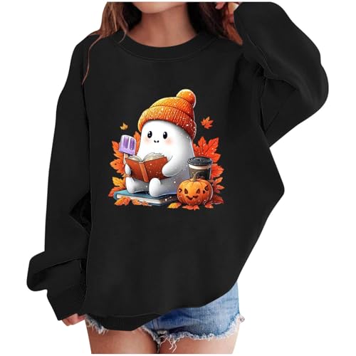 Kids Halloween Crewneck Sweatshirts Toddler Spooky Ghost Season Pumpkin Print Pullover Loose Casual Fashion Shirts