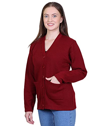 Image of Women Woolen v-Neck Cardigan Pullover Sweater for Winter wear with Front Pockets Plus Sizes Also Available