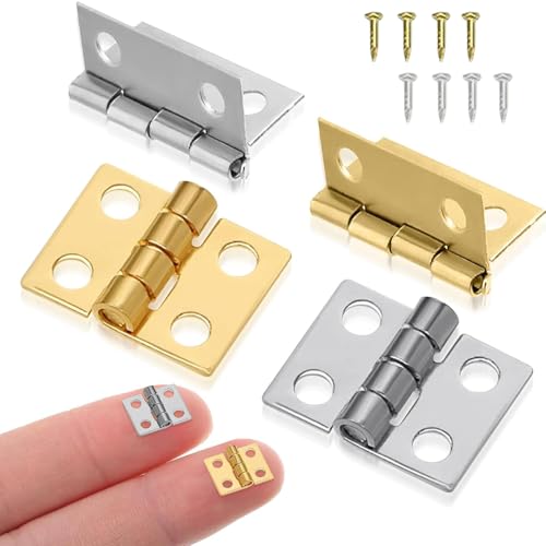 Lot de 32 charnière pliables avec vis, 8 mm × 10 mm, petites charniere pliantes, pour modélisme, porte d'armoire, mini charnières pour boîtes de rangement, coffre,...