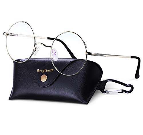 Image of Brigtlaiff Round Blue Light Blocking Glasses for Men Women, Computer Gaming TV Glasses Anti Eyestrain with Metal Frame