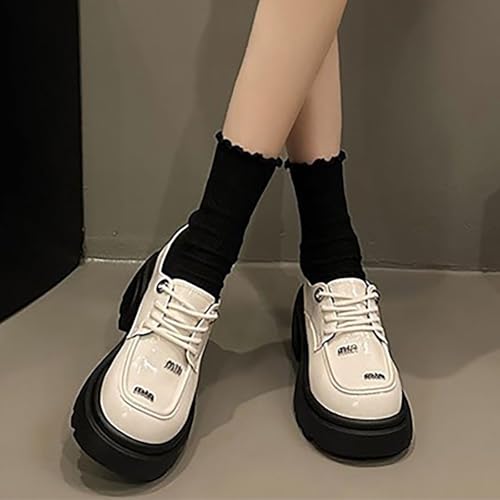Women's Genuine Soft Lace-Up Leather Chunky Platform Oxford Shoes, Comfy and Breathable Non-Slip Sole Easy Ideal Work3