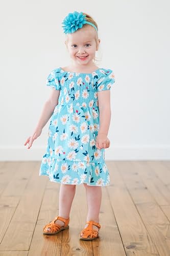 HIHA Toddler Little Girls Summer Floral Dress Smocked Dress with Headband2