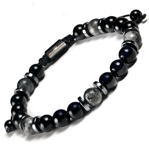 Mens Beaded Bracelet - Stone Jewelry, Black Onyx Hematite Bracelets, Mens Accessories, Adjustable