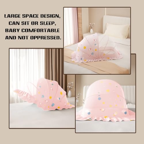Image of Mosquito Nets for Baby Cribs, Portable Folding Mosquito Net for Stroller, 0-3 Years Kids Travel & Sleep Mosquito Mesh Cover,Baby Crib(Pink, 47 inchx24 inchx26 inch)