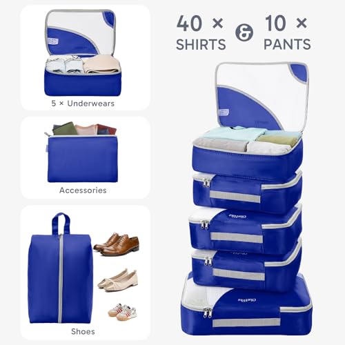 Image of ALL INCLUDED 10 Set Durable Packing Cubes for Suitcases,OlarHike Essentials for Travel, UPGRADED Anti-Tear Stitching, NEW Improved Luggage Packing Organizers for Travel Accessories (Klein Blue)