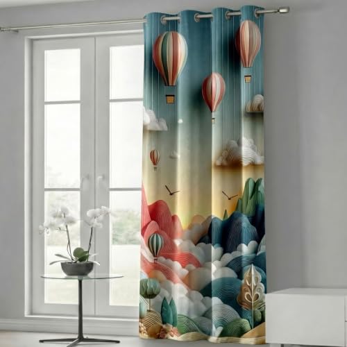 Image of Home Sizzler 7D Pastel Air Balloon & Abstract Mountain Eyelet Polyester Room Darkening Door Curtains - 7 Feet (Pack of 1)