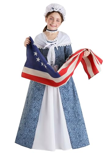 Fun Costumes Girls Betsy Ross Costume | American Flag Creator Dress Outfit with Included Bonnet & Choker - Large - Blue