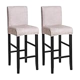 FORCHEER Bar Stool Chair Cover with Backs Set of 2 Stretch Dining Barstool Chair Slipcover for Short Back Counter Chairs Washable Removable Leather Looking Fabric Khaki and White Color