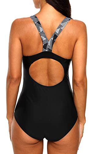 Image of beautyin Women's Athletic Swimsuit Printed Padded One Piece Sporty Swimwear Racerback S