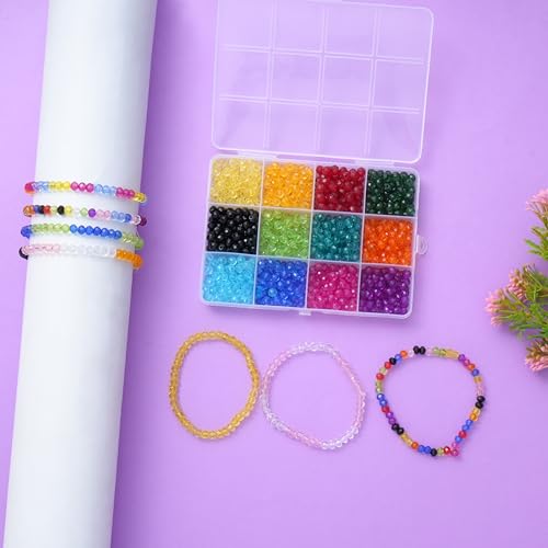 Image of Ambitieux DIY Bracelet Making Kit for Girls - 12 Types Colorful Beads with Charms, Elastic Thread, Earrings, Clasps & Rings - Jewellery Craft Kit for Kids, Birthday Return Gift, Rakhi Special Set for 2 3 4 5 6 7 8 9 10 years (6mm Crystal)