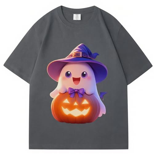 IRUD Halloween Shirts for Women - Pumpkin Ghost Wizard Hat Pattern Round Neck Short Sleeve - image 2