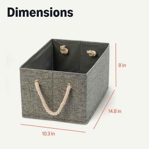 Image of Amazon Basics Foldable Storage Bins with Rope Handles, Closet Organizers, Storage Baskets for Organizing, Large, Charcoal, 3-Pack