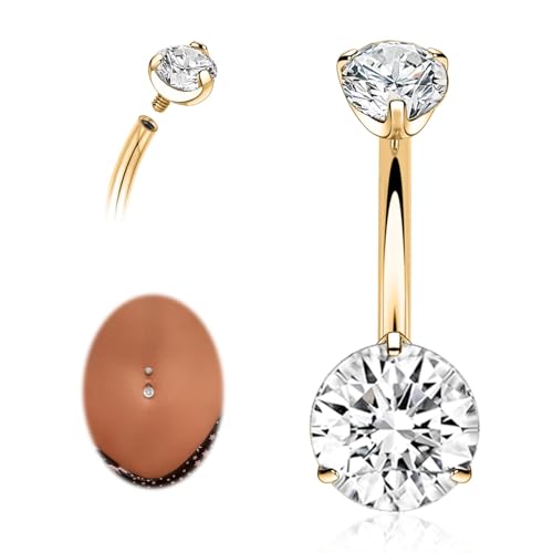 AROWRO G23 Titanium Belly Button Ring Hypoallergenic Belly Rings Internally Threaded Gold Belly Button Piercing 14G 10mm Navel Piercing Jewelry with Round Cubic Zirconia
