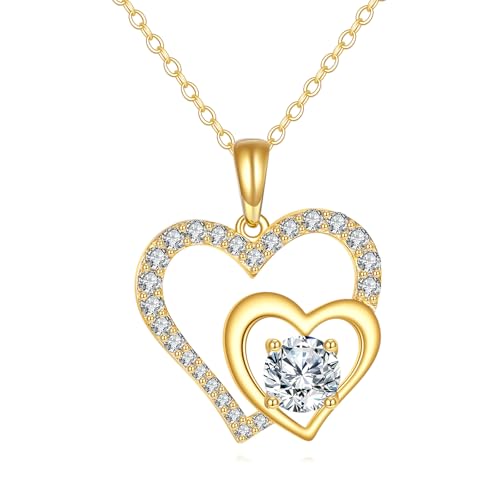 KECHO Love heart Necklace 14K Gold moissanite Jewelry Pendant Birthday Gifts for Women
