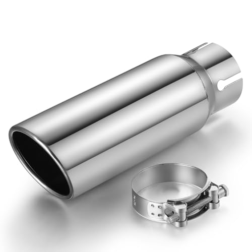 Wabuiltown Exhaust Tip 3 Inlet 4 Outlet 12 Long High Performance Stainless Steel Rustproof Polished Finish Rolled Angle Cut Clamp-On Diesel Tail Pipe Universal for Car Truck