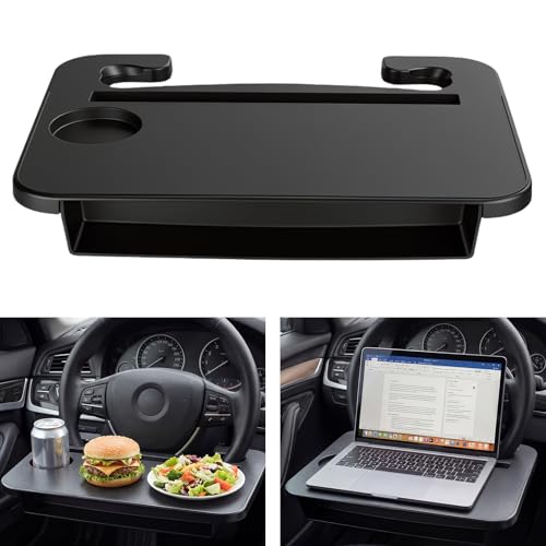 Huiguli Auto Lenkrad Tisch Multifunktionaler Tragbarer Laptophalter & Esstisch für Auto 37 x 27.7 cm Schwarz Passend für die Meisten Fahrzeuge Lenkräder mit Becherhalter