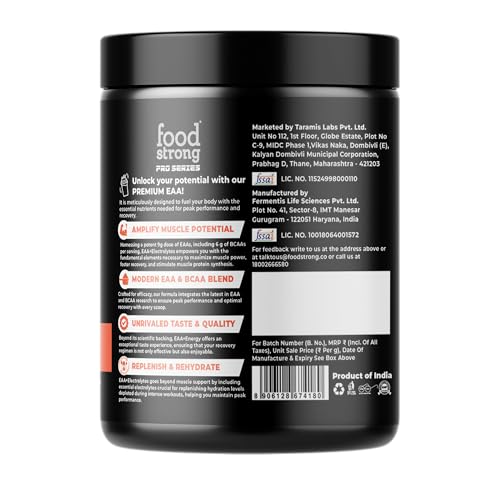 Image of Foodstrong EAA 9000 with Hydrating Electrolytes, Spicy Guava Flavour, 9g Essential Amino Acids (EAA) & 6g BCAA Per Serving - Supports Muscle Recovery & Rehydration - 300g, 25 Servings