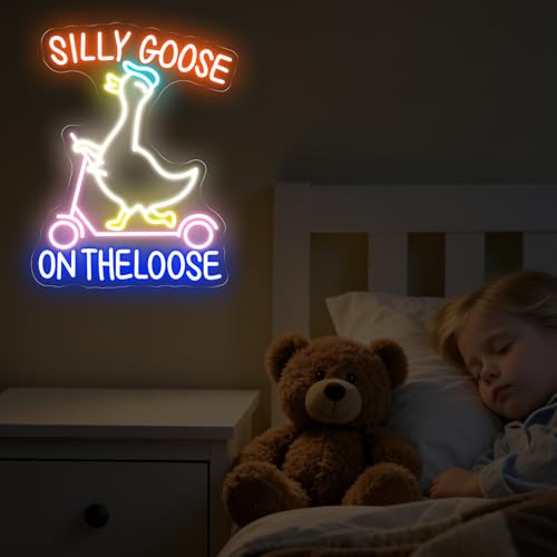 Image of Silly Goose on the Loose Neon Sign, Funny Duck Goose LED Light, Bedroom Wall Decor, Silly Duck Decoration, 16.9 inchx13.2 inch