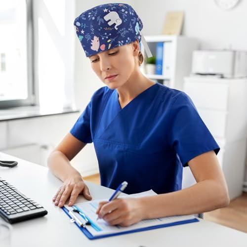Image of 6 Pcs Scrub Cap Women Adjustable Nurse Cap with Button Bouffant Medical Surgical Hat Sweatband for Gift