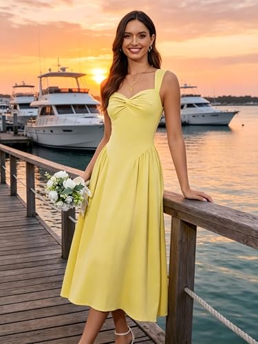Image of Women's Wedding Guest Dress Corset Sleeveless Semi Formal Bridesmaid Flowy Midi Dresses with Pockets